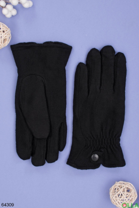 Мужские зимние черные перчатки на меху