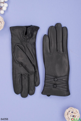 Жіночі зимові чорні рукавички на хутрі
