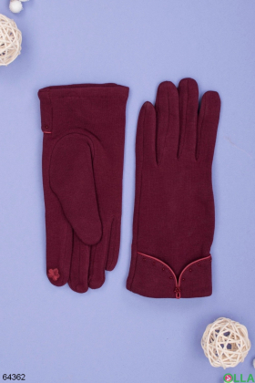 Женские зимние бордовые перчатки на меху