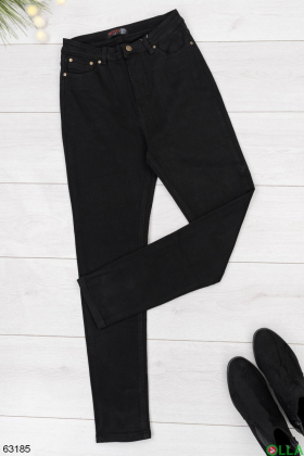 Женские черные джинсы на флисе