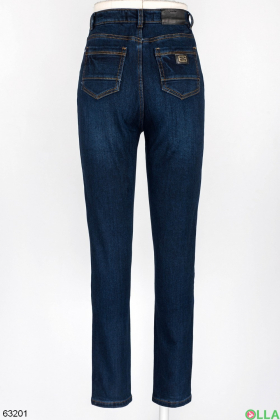 Жіночі джинси синього кольору на флісі