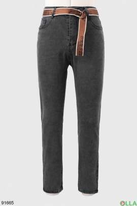 Жіночі темно-сірі джинси з ременем