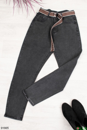 Женские темно-серые джинсы с ремнем
