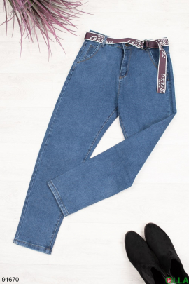 Женские синие джинсы с ремнем 