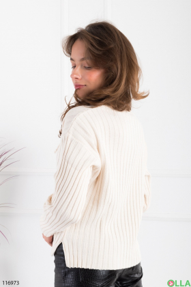 Жіночий светло-бежевий светр зі шнурівкою