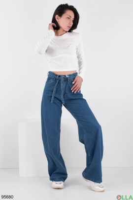 Женские темно-синие джинсы-Клёш