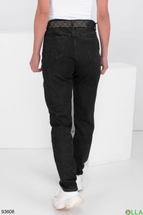 Жіночі чорні джинси на флісі з поясом