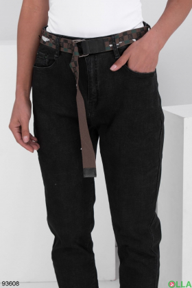 Жіночі чорні джинси на флісі з поясом