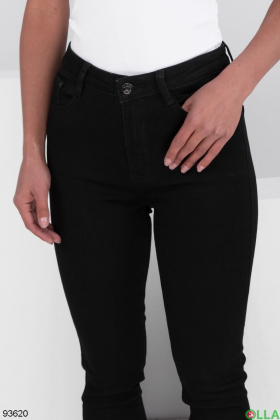 Женские черные джинсы-скинни на флисе
