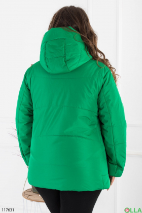 Женская зеленая куртка батал с капюшоном