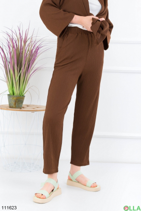Женский коричневый комплект из пиджака и брюк