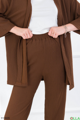 Женский коричневый комплект из пиджака и брюк