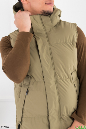 Men's khaki vest with hood