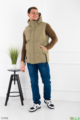 Men's khaki vest with hood