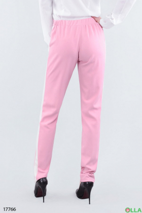 Жіночі стильні рожеві штани з лампасами