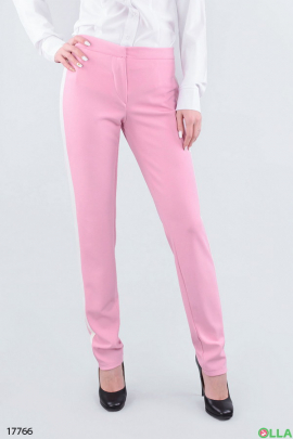 Женские стильные розовые брюки с лампасами