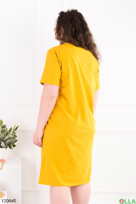 Женское желтое платье батал с принтом
