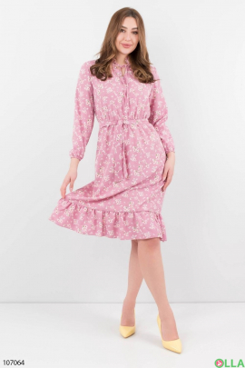 Женское розовое платье в цветочный принт 