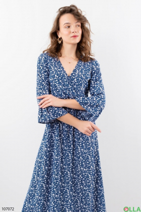 Женское темно-синее платье в цветочный принт