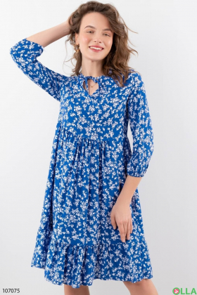 Женское синее платье в цветочный принт