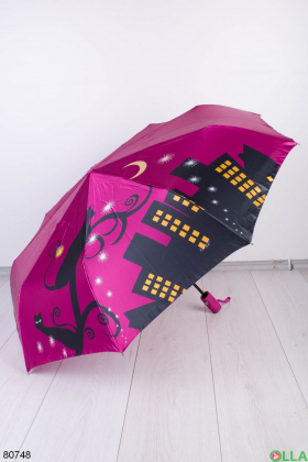 Женский малиновый зонт с принтом