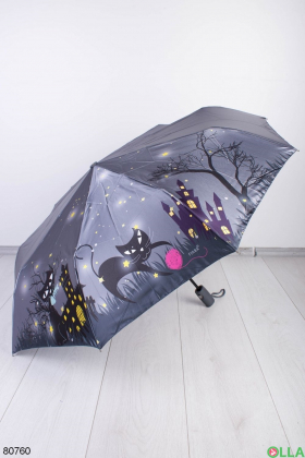 Жіноча темно-сіра парасолька з принтом