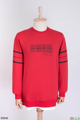 Men's red sweatshirt with inscriptions