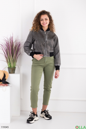 Women's gray bomber jacket made of eco-leather