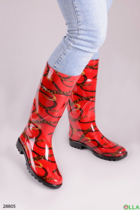 Women's red boots with print