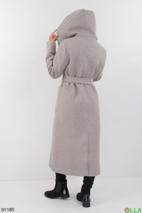Женское серое пальто с поясом