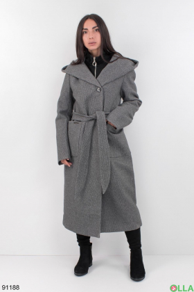 Жіноче сіре пальто з поясом