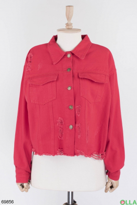 Жіноча червона джинсова куртка
