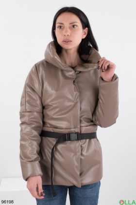 Жіноча коричнева куртка з еко-шкіри