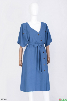 Женское синее платье на пуговицах