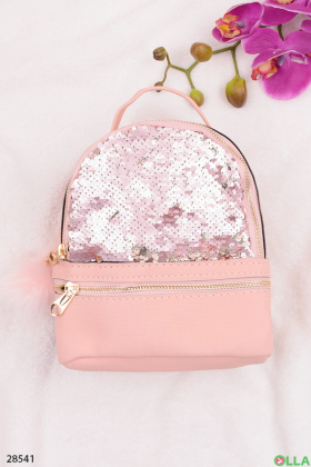 Розовый рюкзак с пайетками