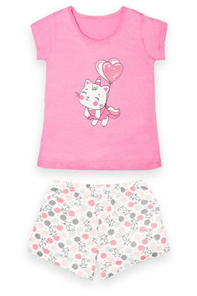 Дитяча літня піжама для дівчаток футболка + шорти PGD-22-1 "Litle cat" Рожевий obs-13189