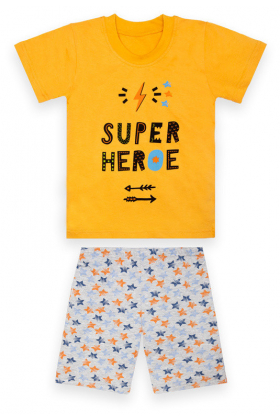 Дитяча літня піжама для хлопчика футболка + шорти PGM-22-3 на зріст , 110, 116 Жовтий obs-13187