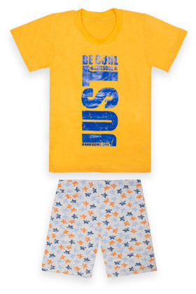 Дитяча літня піжама для хлопчика шорти + футболка PGM-22-4 "Be cool" на зріст -128,134,140 Жовтий