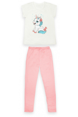 Детская хлопковая пижама для девочки футболка и  брюки 