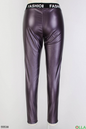 Women's purple leggings made of eco leather