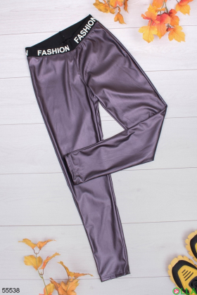 Women's purple leggings made of eco leather