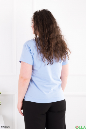 Жіноча блакитна футболка батал з принтом