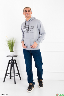 Men's light gray hoodie with lettering