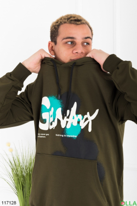 Men's khaki printed hoodie