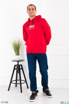 Men's red hoodie with inscription