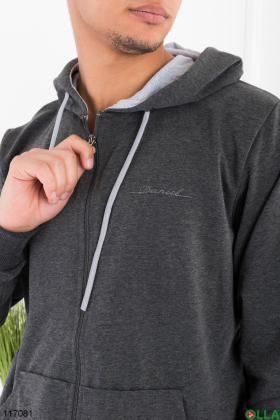 Men's gray zip-up hoodie