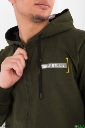 Men's khaki zip-up hoodie