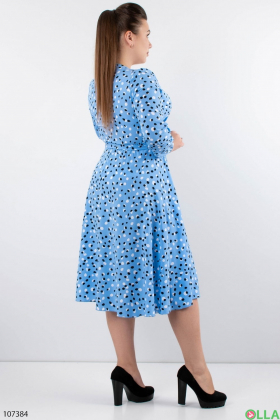 Жіноча блакитна сукня батал у горошок
