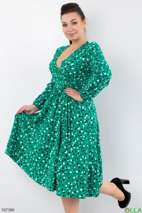 Жіноча зелена сукня батал у горошок