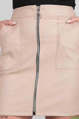 Women's beige eco-leather skirt